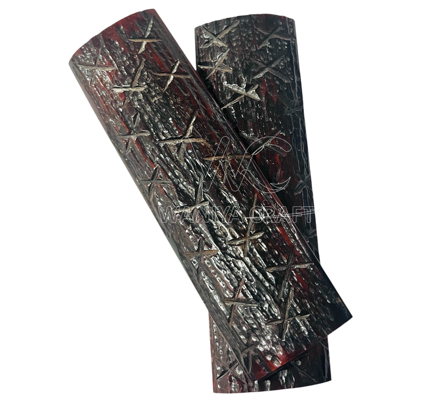 Dyed Brown Cross Saw Cut Jigged Bone Knife scales - Waniya Craft