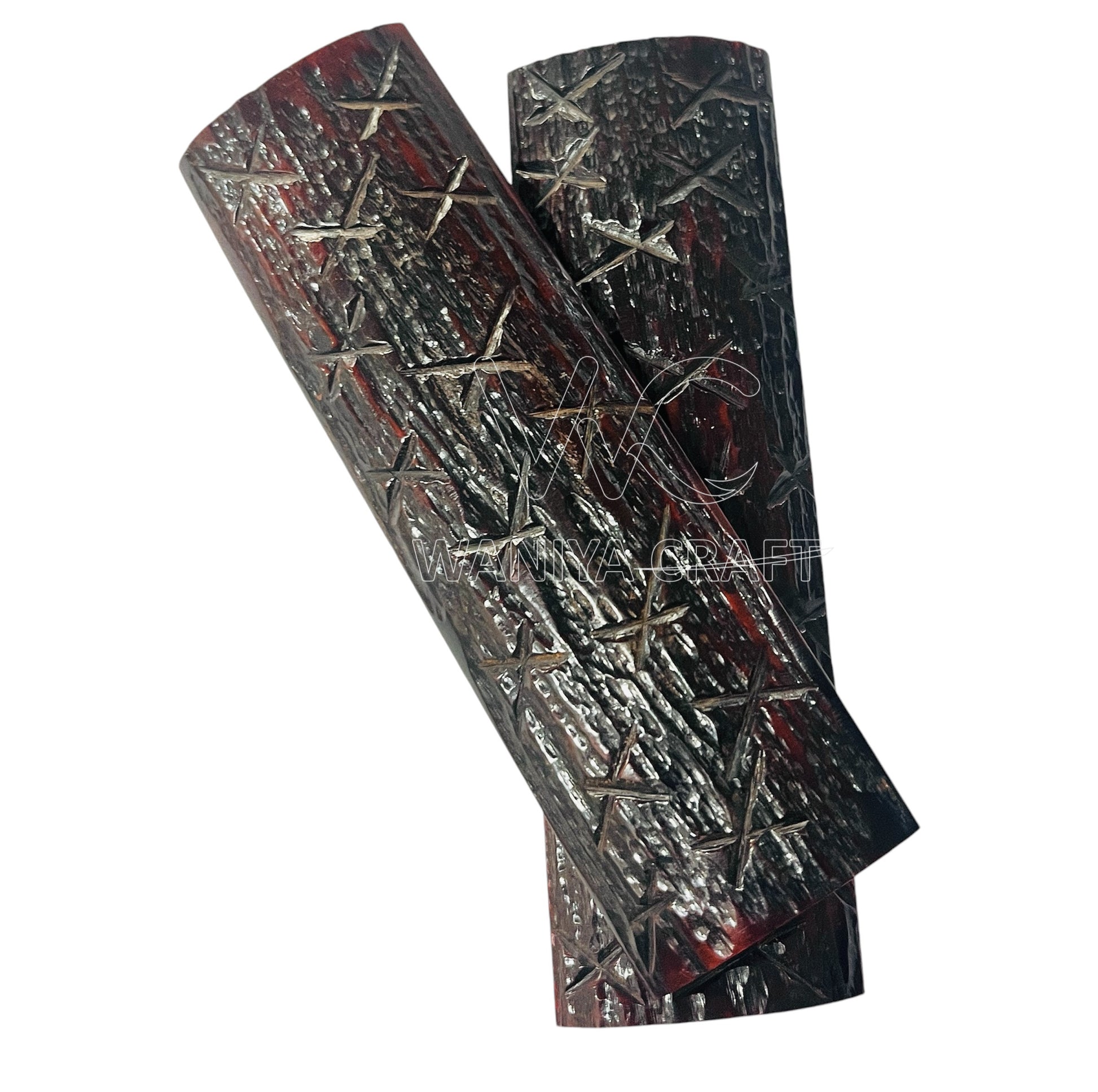 Dyed Brown Cross Saw Cut Jigged Bone Knife scales - Waniya Craft