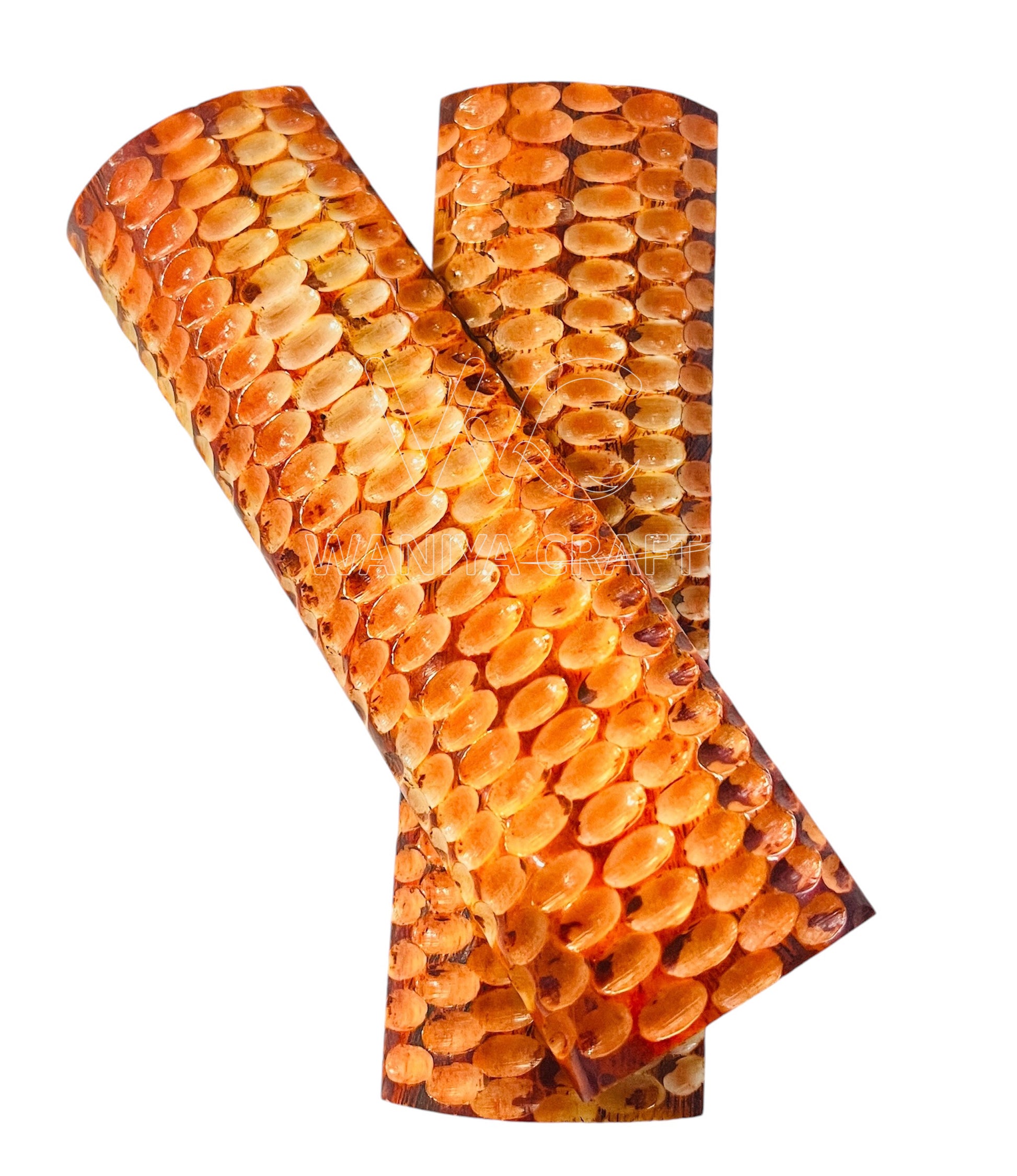 Dyed orange Peach Seed Jigged Bone Knife Scales - Waniya Craft