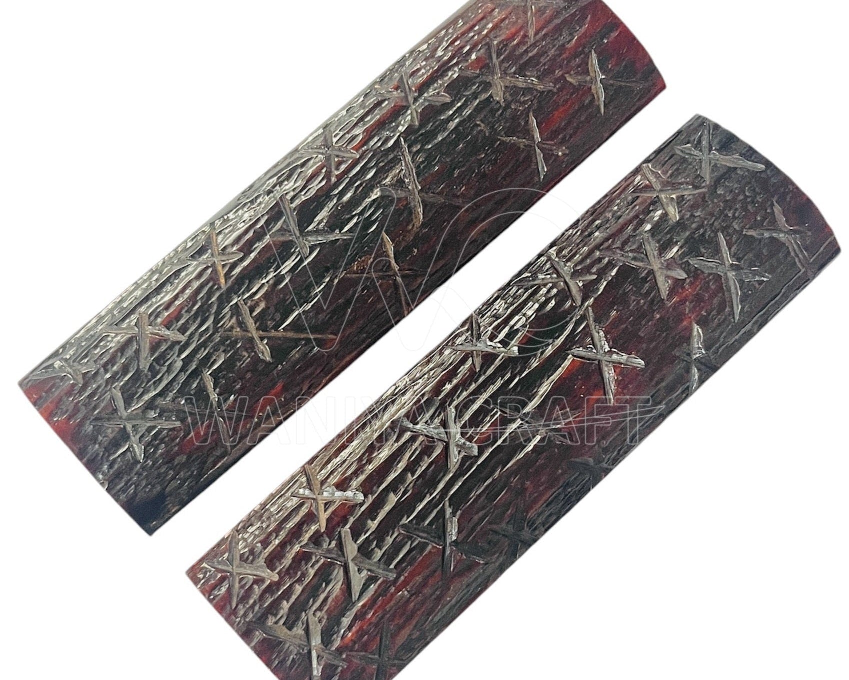 Dyed Brown Cross Saw Cut Jigged Bone Knife scales - Waniya Craft