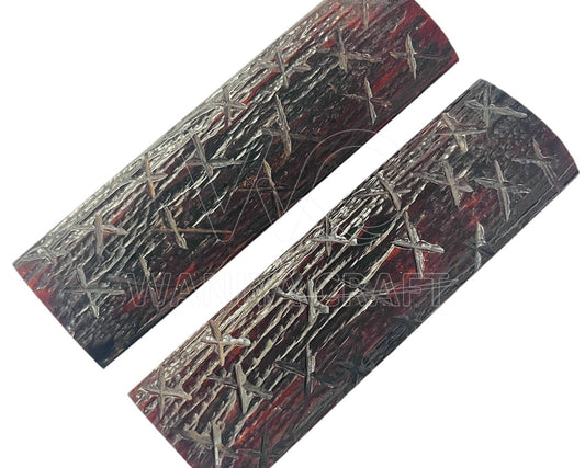 Dyed Brown Cross Saw Cut Jigged Bone Knife scales - Waniya Craft